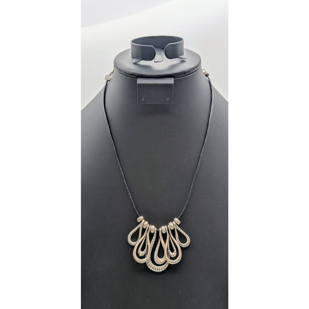 Chico's Silver Tone Corded Loopy Dangle Beaded 16"-20" Necklace